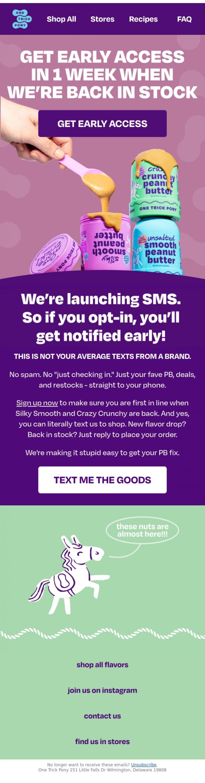 Email Design Inspiration from One Trick Pony, Get Early Access to Our Restock ⏰