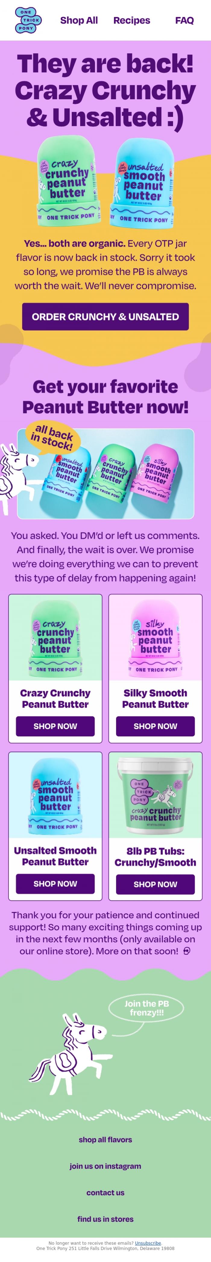 Email Design Inspiration from One Trick Pony, Crunchy & Unsalted Jars Are Back! 😋