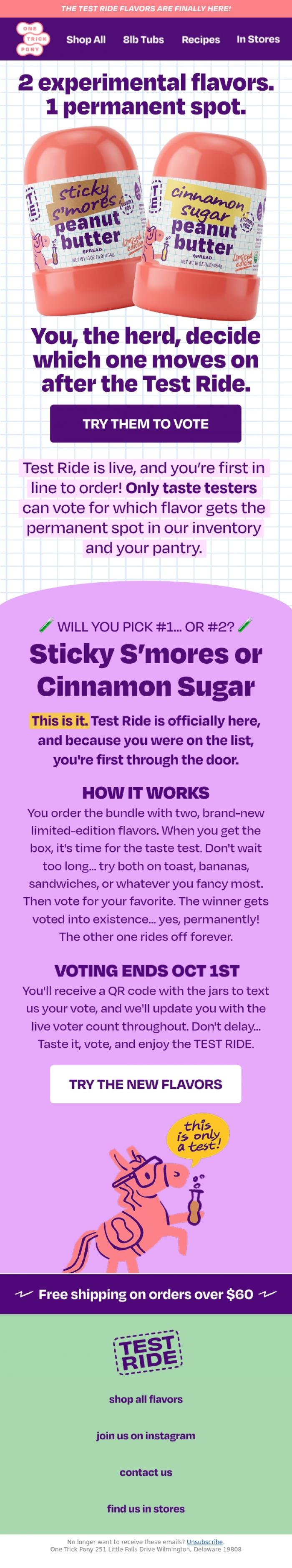 Email Design Inspiration from One Trick Pony, New Test Ride Flavors Are Here! 🧪😆