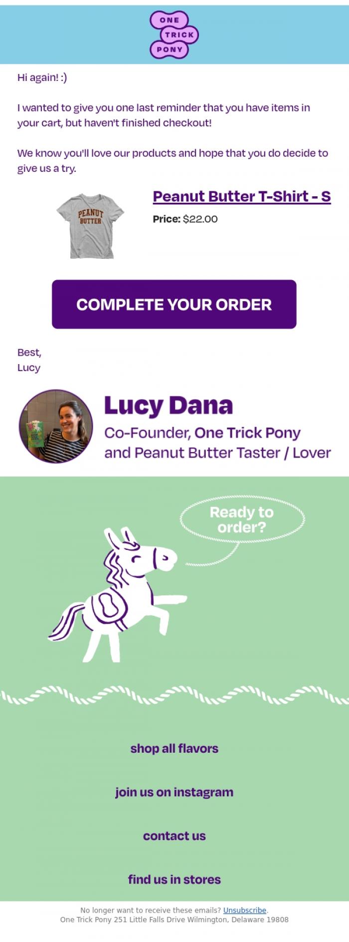 Email Design Inspiration from One Trick Pony, Your Cart Expires Soon! 🥜