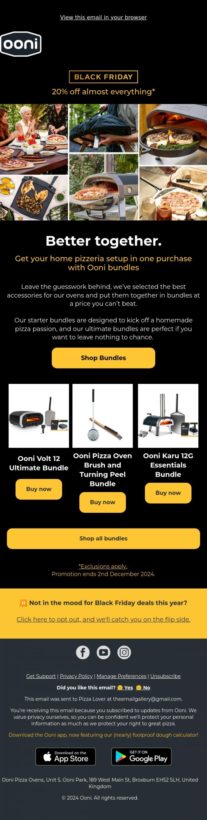 Email Design Inspiration from Ooni Pizza Ovens, Get 20% off Ooni bundles 🔥