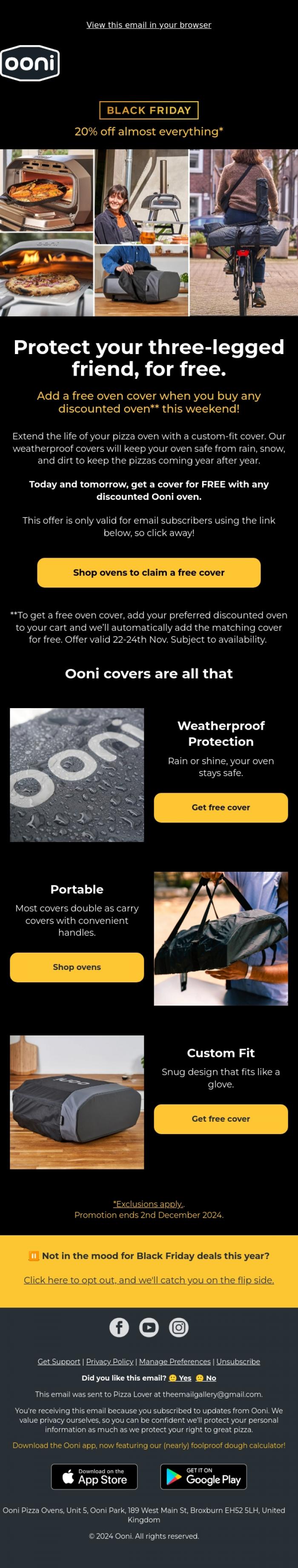 Email Design Inspiration from Ooni Pizza Ovens, Exclusive: FREE Cover With Discounted Ovens ☂️