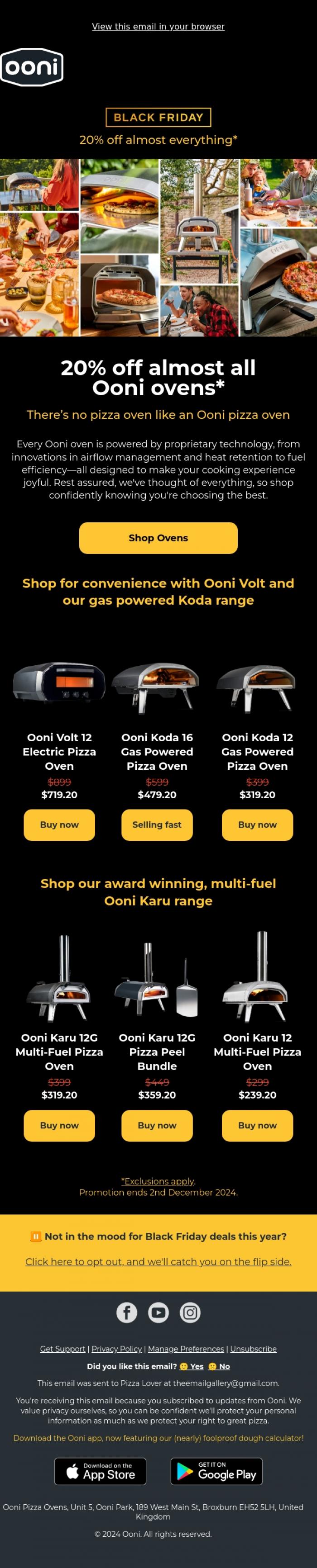 Email Design Inspiration from Ooni Pizza Ovens, Ooni Ovens with 20% Off 🔥 Which Will You Choose?