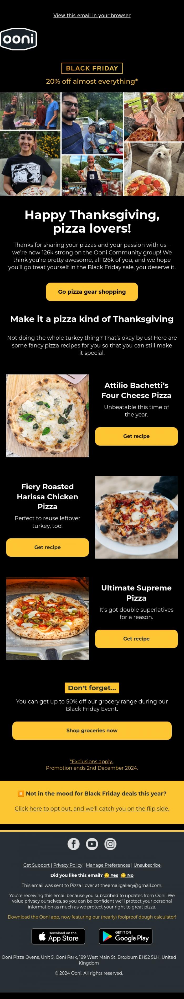 Email Design Inspiration from Ooni Pizza Ovens, Thanksgiving Pizza Recipe Special! ✨ 