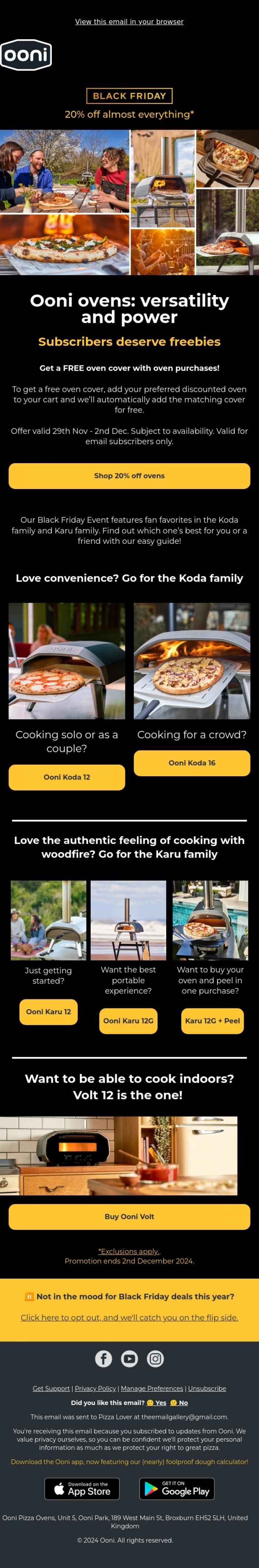 Email Design Inspiration from Ooni Pizza Ovens, They're BACK! Free Covers With Promo Ovens 🎁