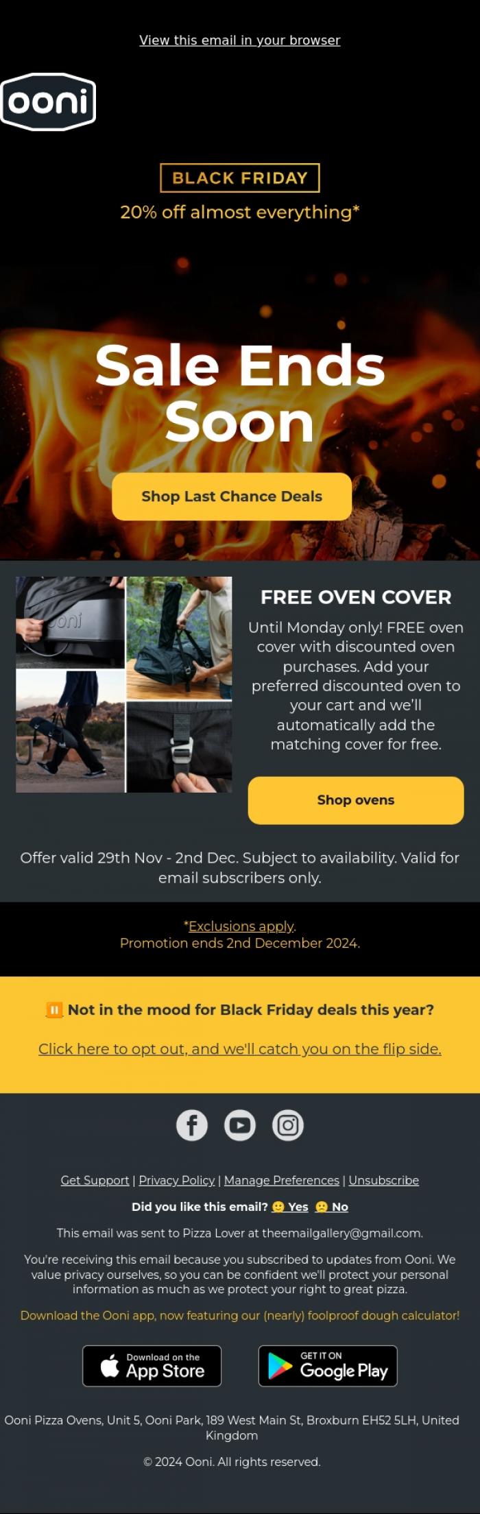 Email Design Inspiration from Ooni Pizza Ovens, 20% Off + Free Cover Ends Soon! Don't Miss Out ⏳