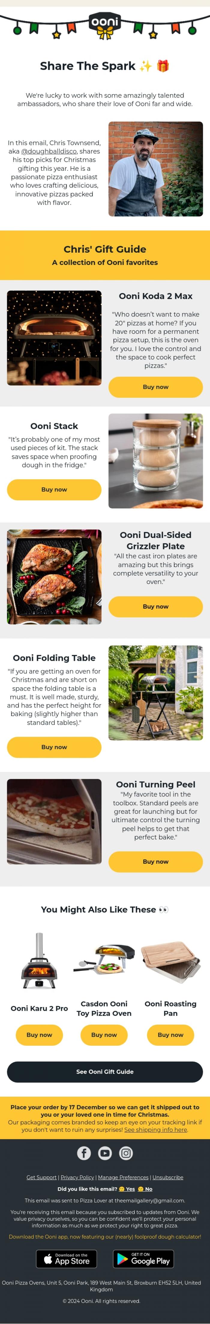 Email Design Inspiration from Ooni Pizza Ovens, Need help with gifting?