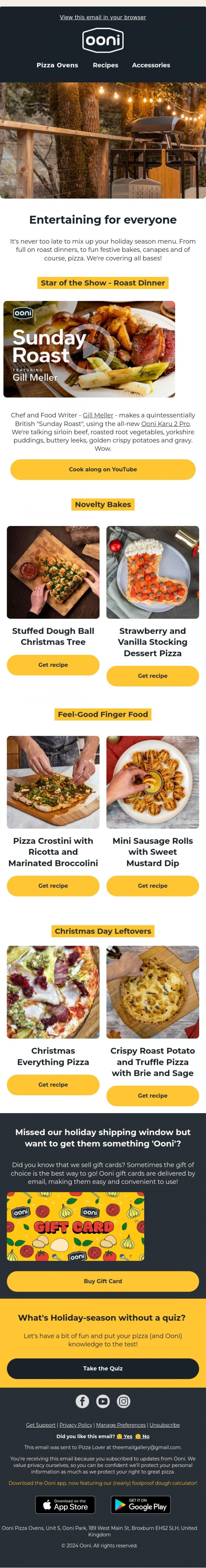 Email Design Inspiration from Ooni Pizza Ovens, Flame-Cooked Festive Joy