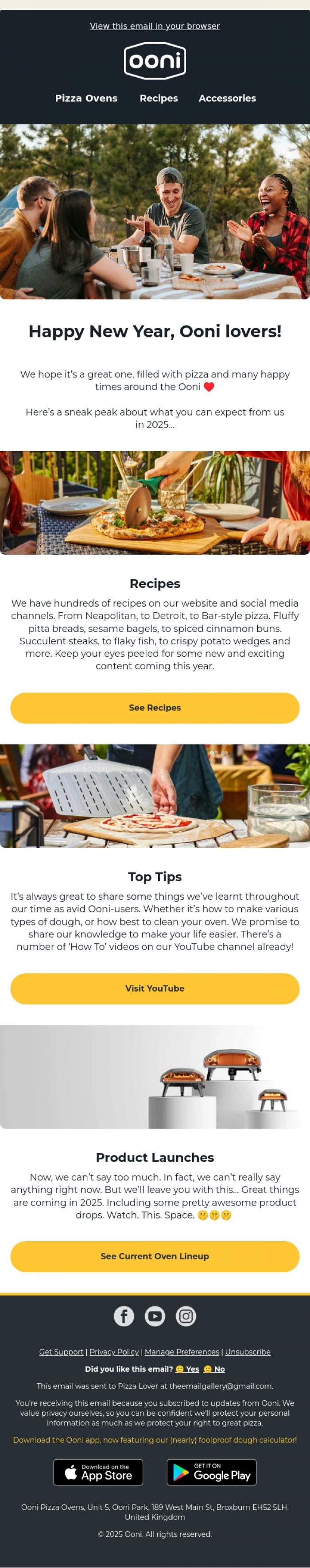 Email Design Inspiration from Ooni Pizza Ovens, Happy New Year from Ooni