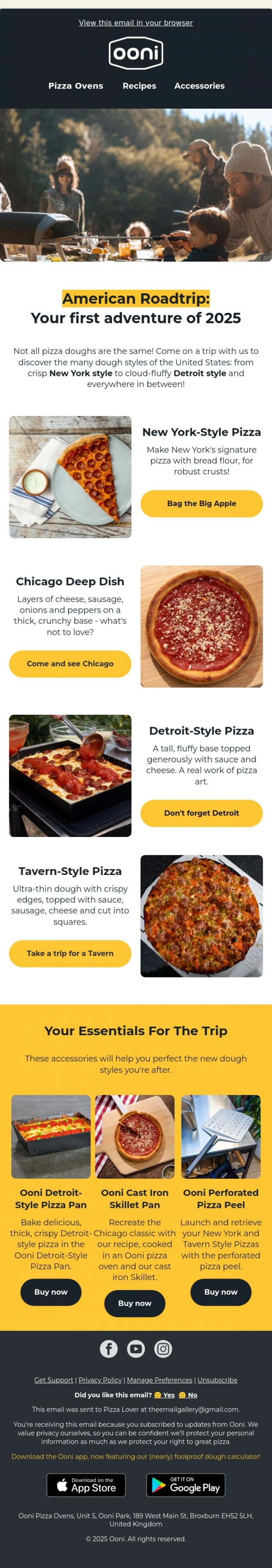 Email Design Inspiration from Ooni Pizza Ovens, New year resolution to travel more?