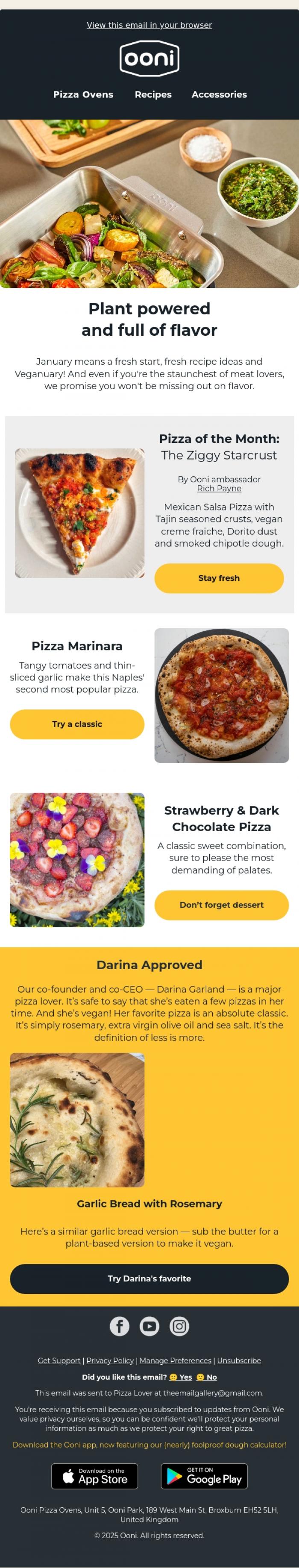 Email Design Inspiration from Ooni Pizza Ovens, New year, new approach to food