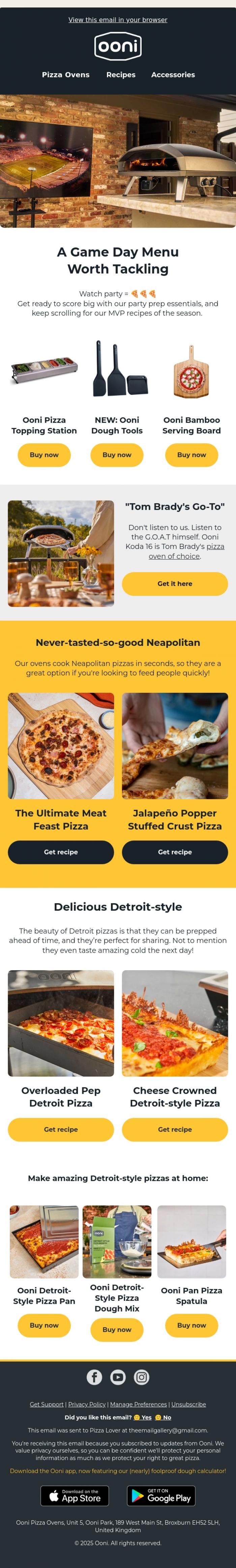 Email Design Inspiration from Ooni Pizza Ovens, Pizza, Parties, and the Big Game