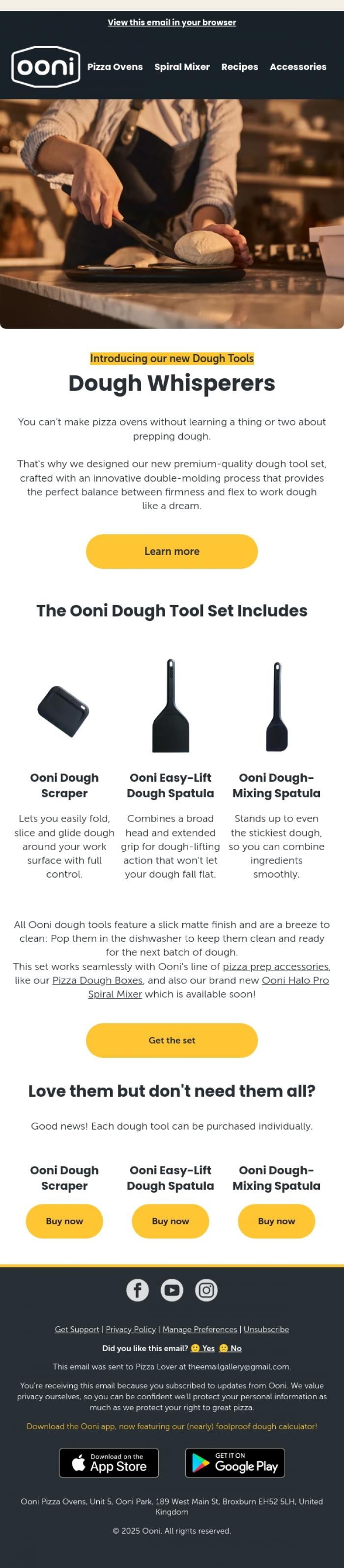 Email Design Inspiration from Ooni Pizza Ovens, Now Launched: Ooni Dough Tool Set