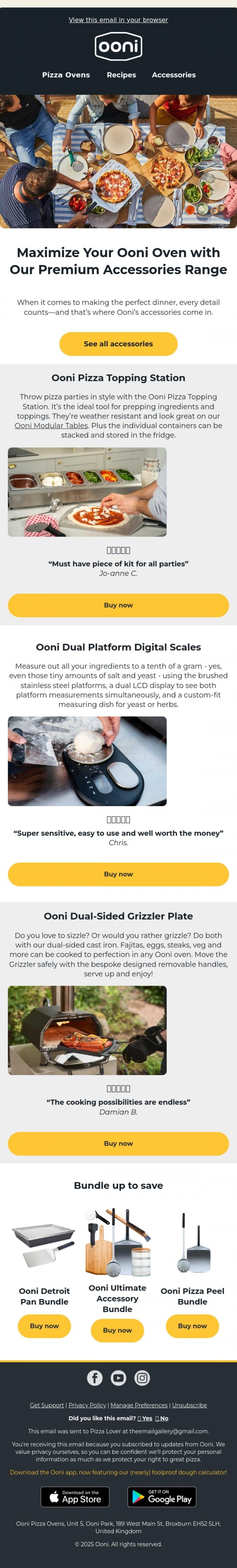 Email Design Inspiration from Ooni Pizza Ovens, Must-have accessories for your home pizzeria