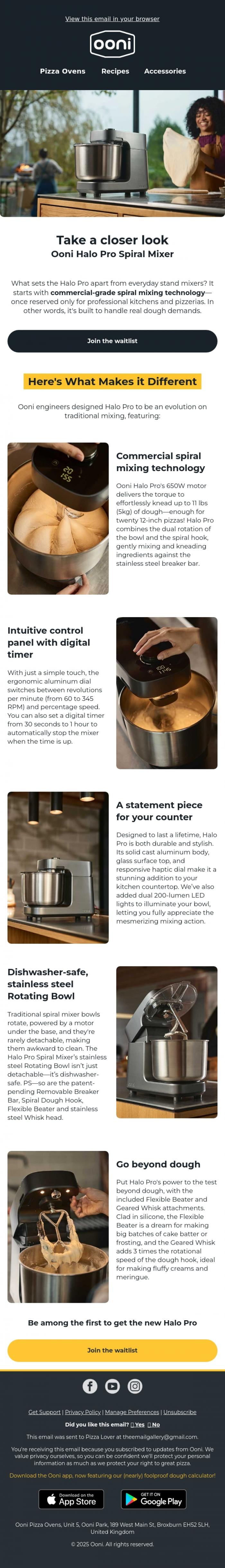 Email Design Inspiration from Ooni Pizza Ovens, Mixing Makes the Difference