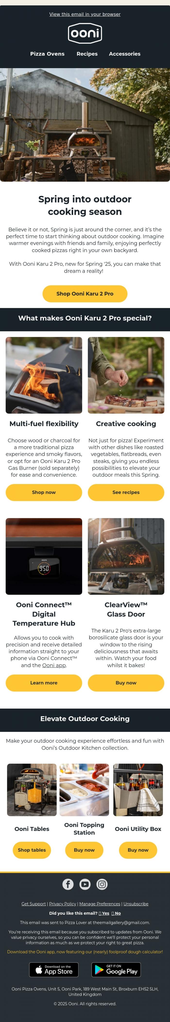Email Design Inspiration from Ooni Pizza Ovens, Ready for Spring? Cook Like a Pro with Ooni Karu 2 Pro!