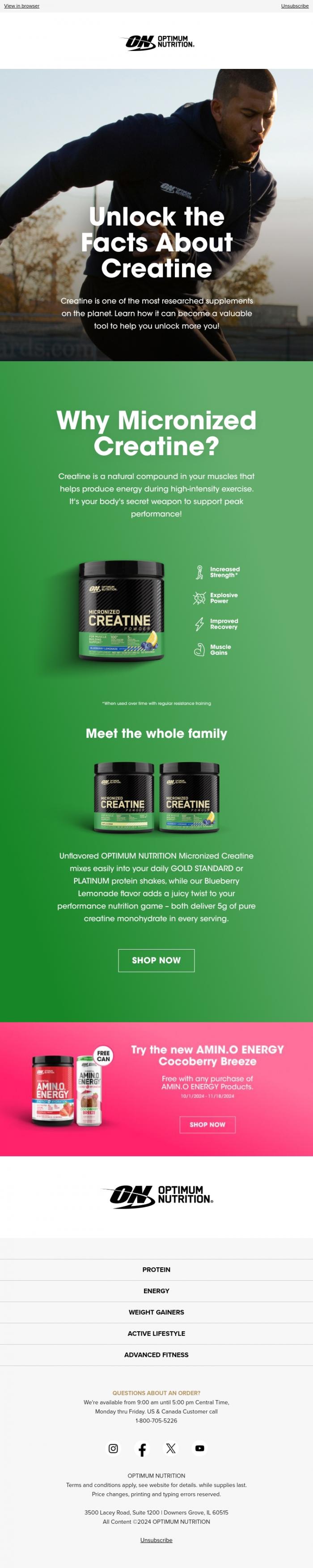 Email Design Inspiration from Optimum Nutrition, Unlock the Facts About Creatine 🗝