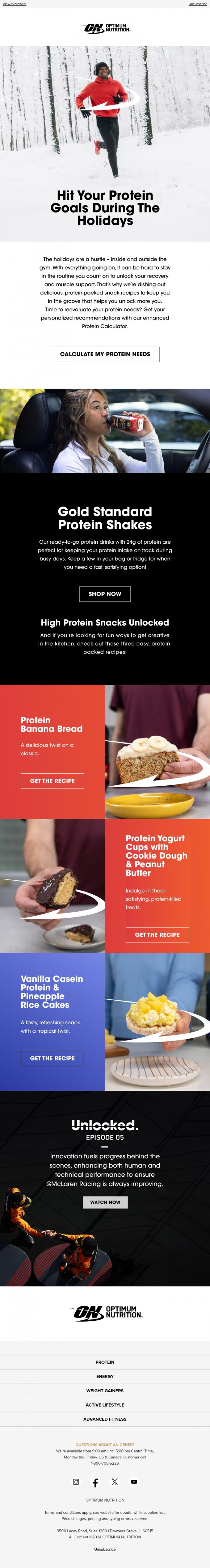 Email Design Inspiration from Optimum Nutrition, Unlock Recovery Through the Holidays ❄️🔐