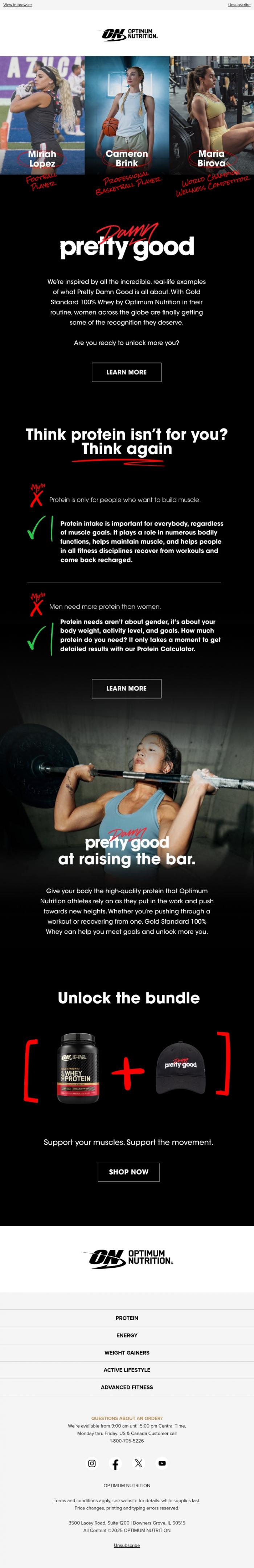 Email Design Inspiration from Optimum Nutrition, Subject: Pretty DAMN Good...