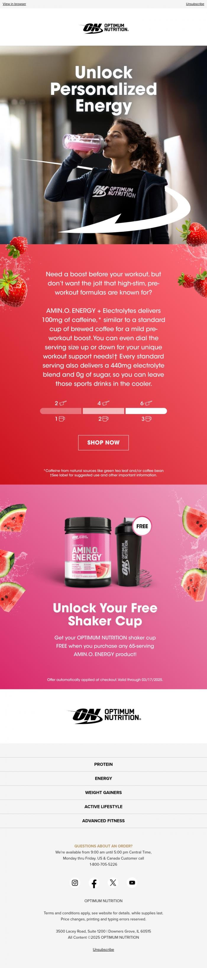 Email Design Inspiration from Optimum Nutrition, Ready to Unlock Personalized Energy? 🔐⛓️💥