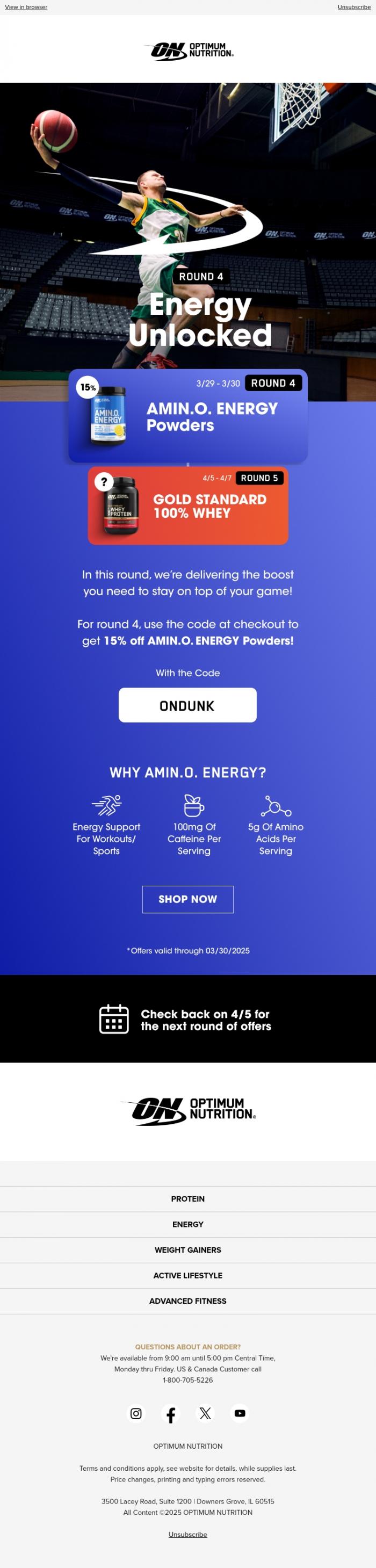 Email Design Inspiration from Optimum Nutrition, We're Bringing the Energy for Round 4! 👏