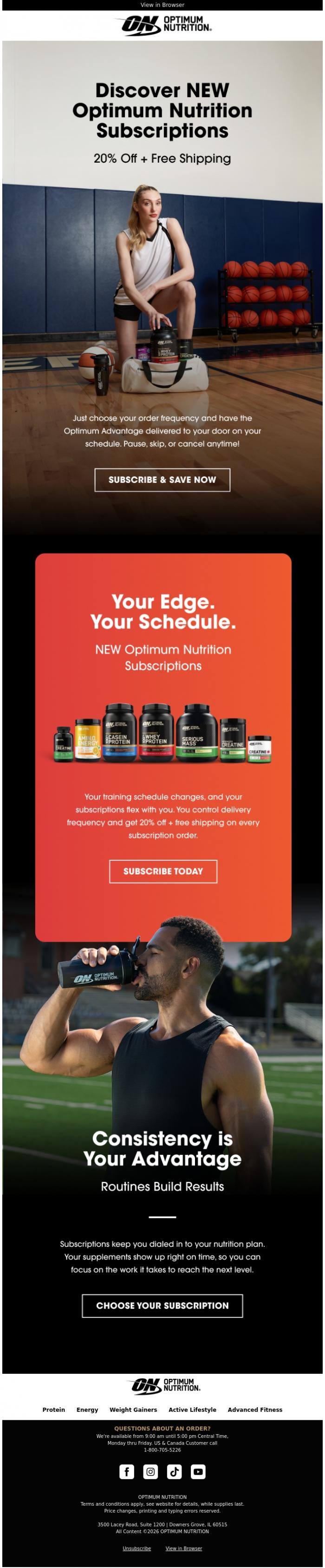 Email Design Inspiration from Optimum Nutrition, NEW Optimum Nutrition Subscriptions