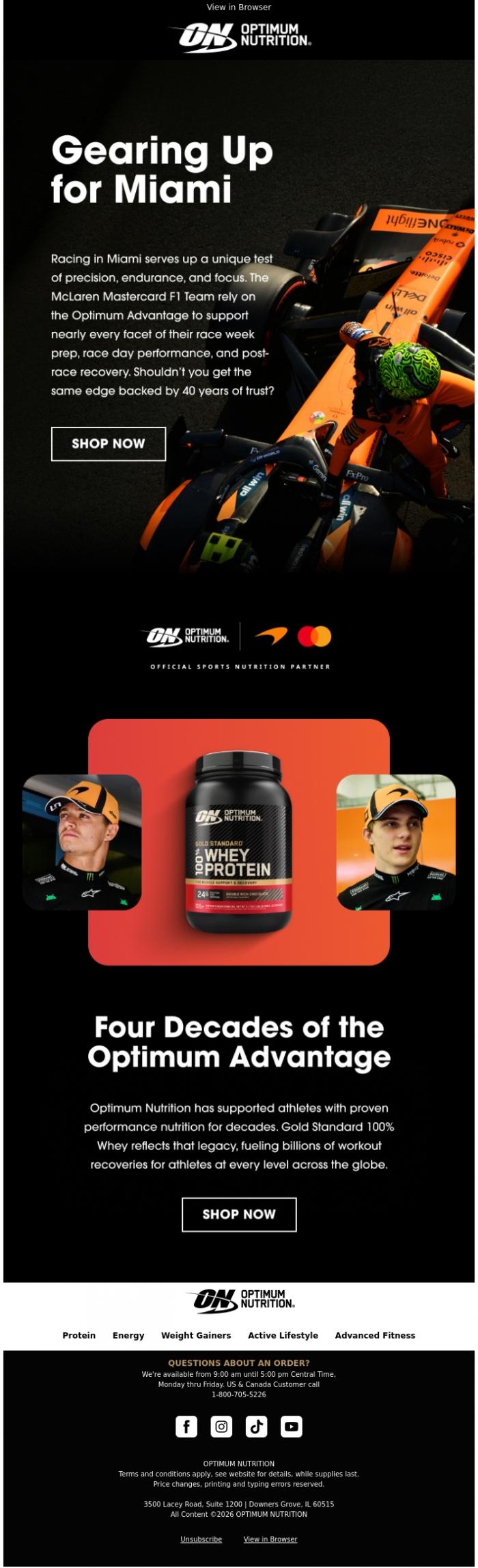 Email Design Inspiration from Optimum Nutrition, 40 Years of Trust. New Challenges.