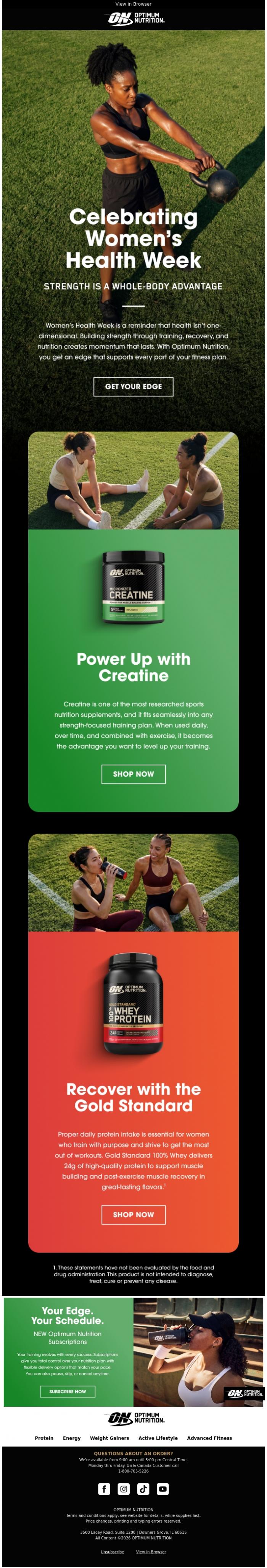 Email Design Inspiration from Optimum Nutrition, Women's Health Week w/ an Edge