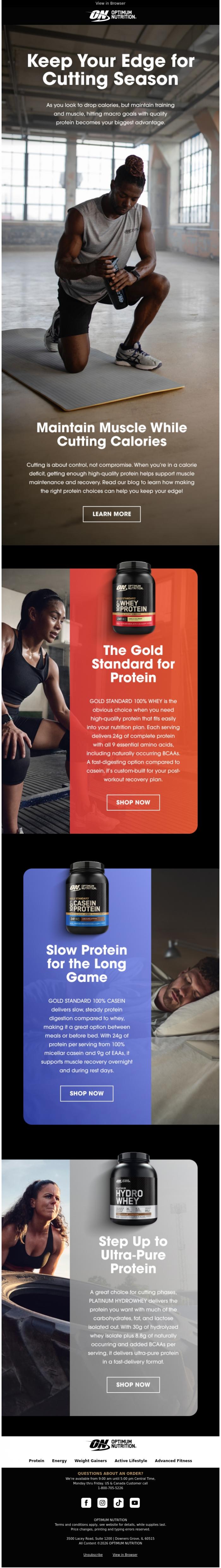 Email Design Inspiration from Optimum Nutrition, Keep Your Edge for Cutting Season ✂️