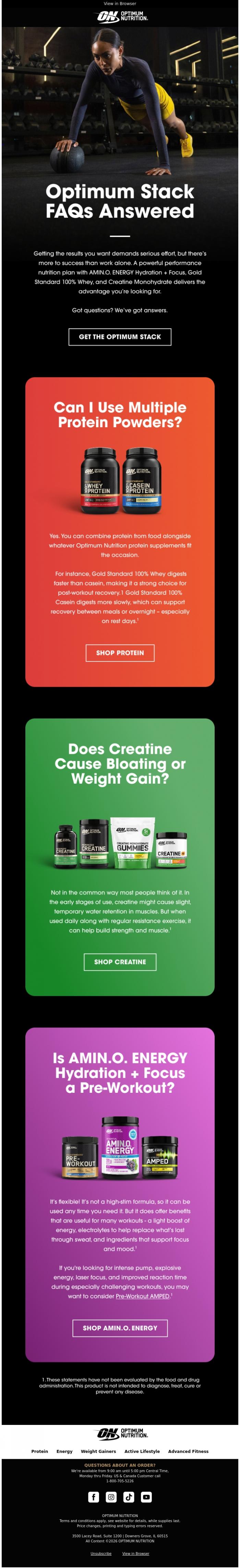 Email Design Inspiration from Optimum Nutrition, Optimum Stack FAQs Answered