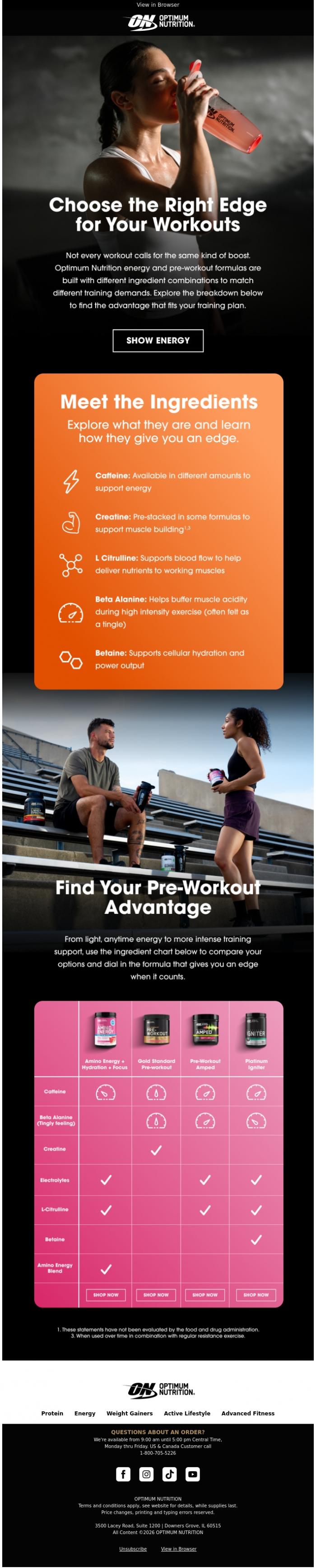 Email Design Inspiration from Optimum Nutrition, Find Your Pre-Workout Edge