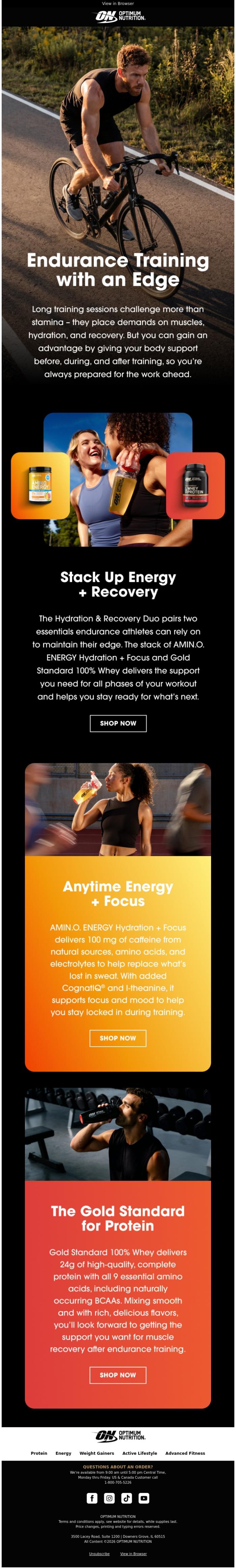Email Design Inspiration from Optimum Nutrition, Endurance Training with an Edge 🏃♂️