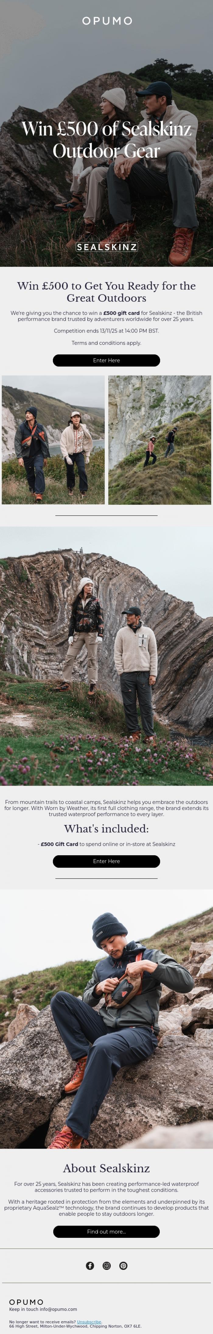 Email Design Inspiration from OPUMO, Win &pound;500 For Your Next Adventure...
