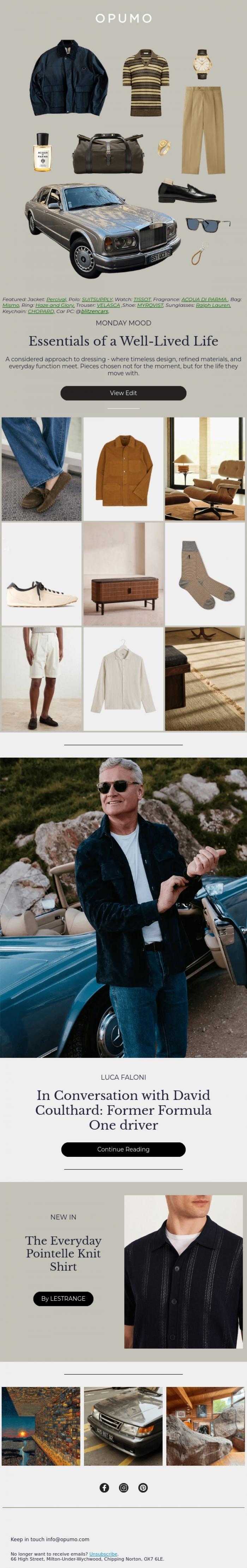 Email Design Inspiration from OPUMO, MONDAY MOOD | Essentials of a Well-Lived Life
