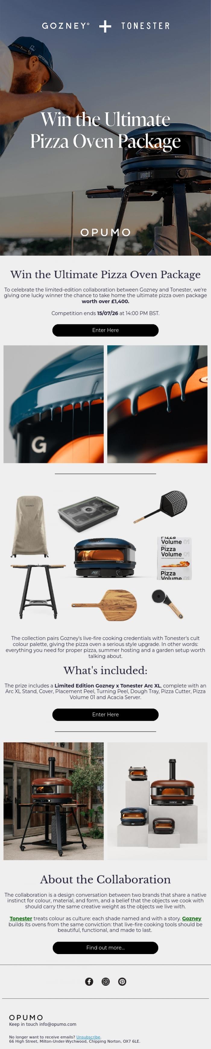 Email Design Inspiration from OPUMO, Win the Ultimate Pizza Oven Package 🔥