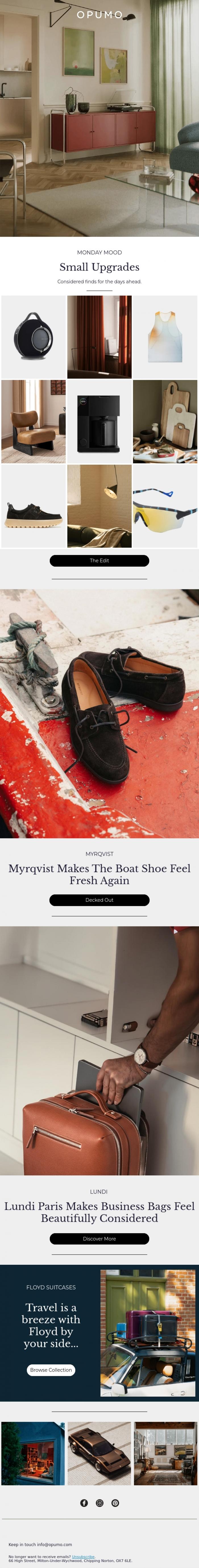Email Design Inspiration from OPUMO, MONDAY MOOD | Small Upgrades