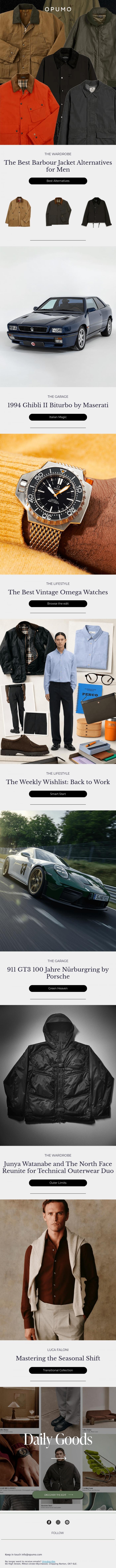Email Design Inspiration from OPUMO, THE DIGEST | Best Barbour Jacket Alternatives