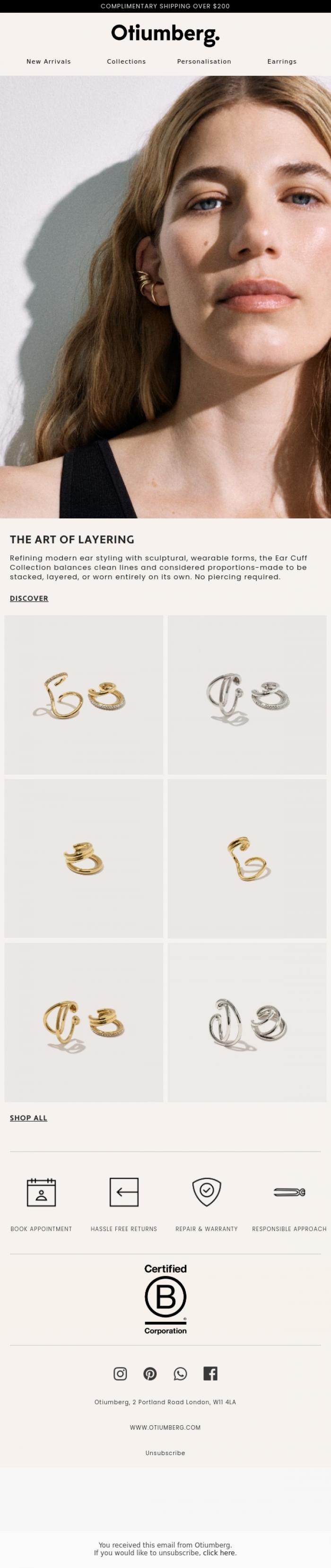 Email Design Inspiration from Otiumberg, The Ear Cuff Collection