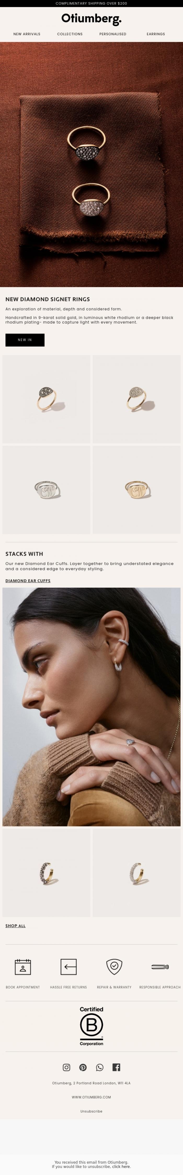 Email Design Inspiration from Otiumberg, The New Diamond Signet Rings