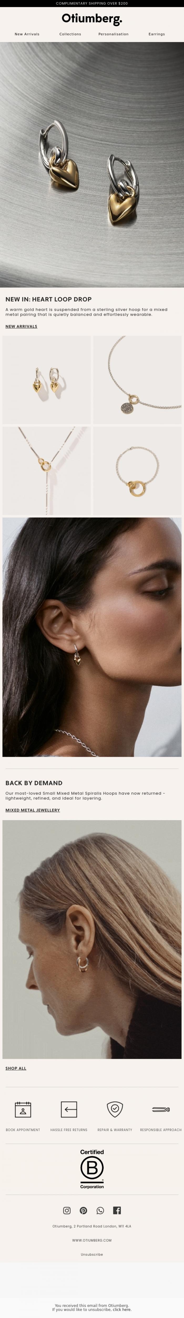 Email Design Inspiration from Otiumberg, The New Mixed Metal Heart Hoops