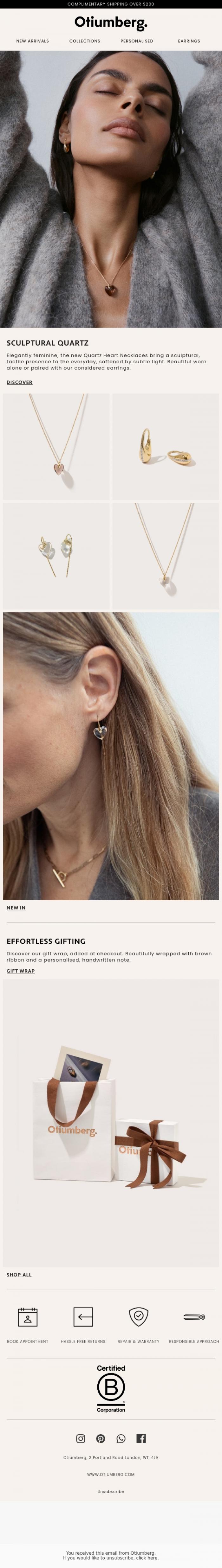 Email Design Inspiration from Otiumberg, Introducing the Quartz Heart Necklaces