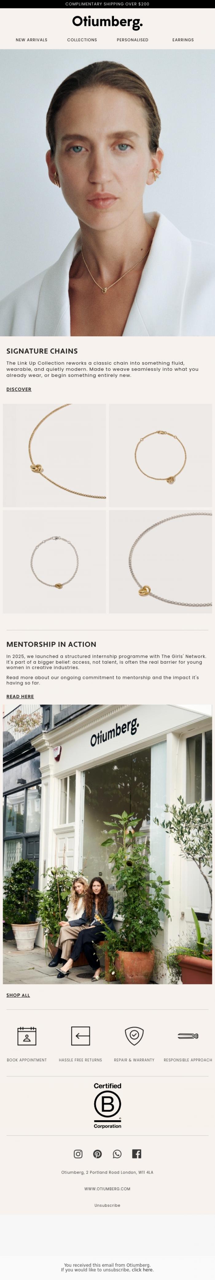 Email Design Inspiration from Otiumberg, A Classic Chain, with a Modern Edge