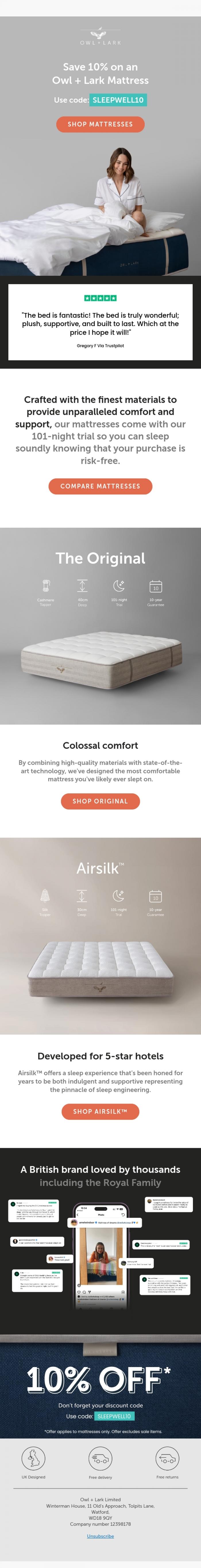 Email Design Inspiration from Owl + Lark, Sleep Better for Less! 💤