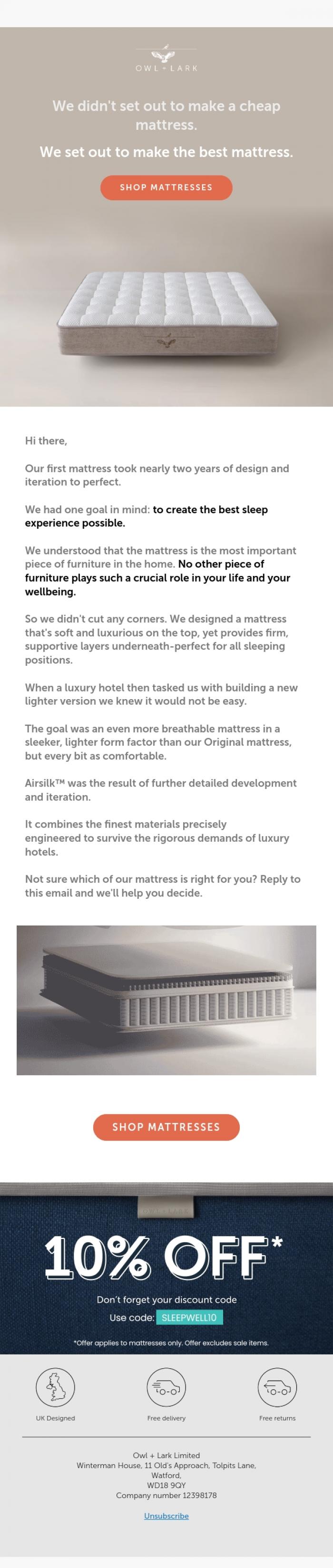 Email Design Inspiration from Owl + Lark, Designed for Ultimate Comfort & Support