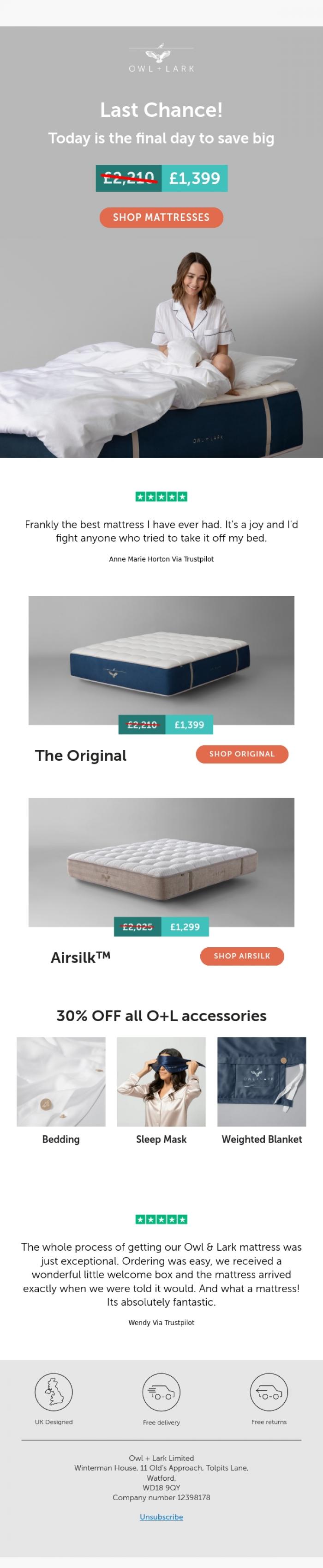 Email Design Inspiration from Owl + Lark, Our biggest ever sale ends TODAY