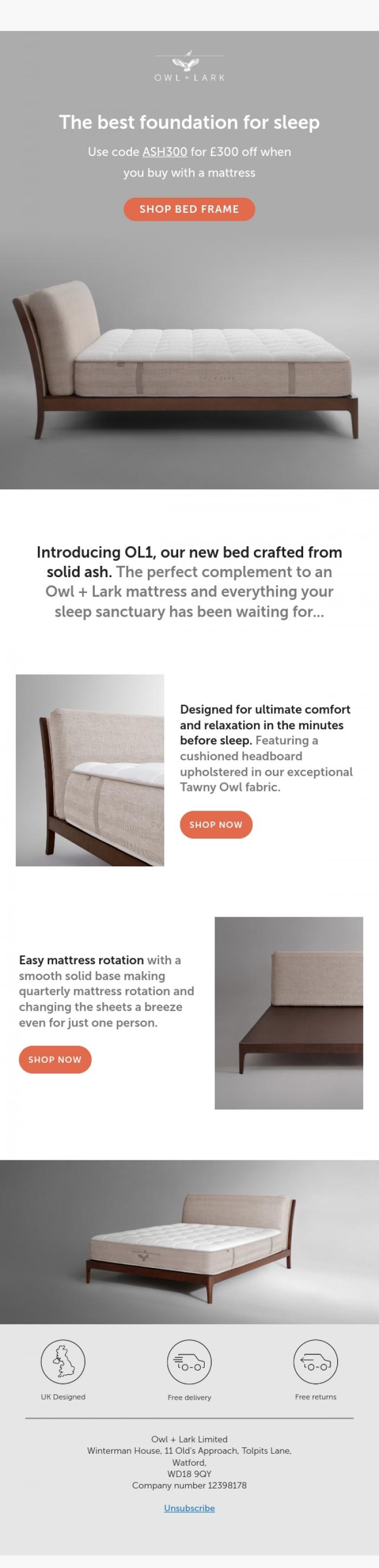 Email Design Inspiration from Owl + Lark, Our First Bed Frame is finally here 🛏️