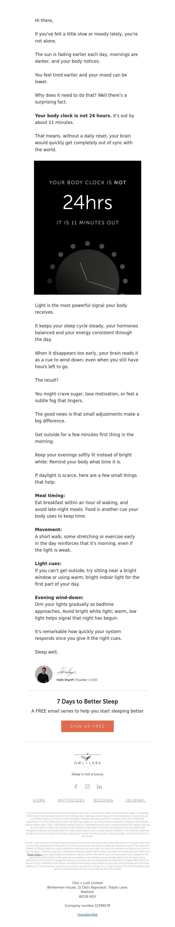 Email Design Inspiration from Owl + Lark, Your body clock is out