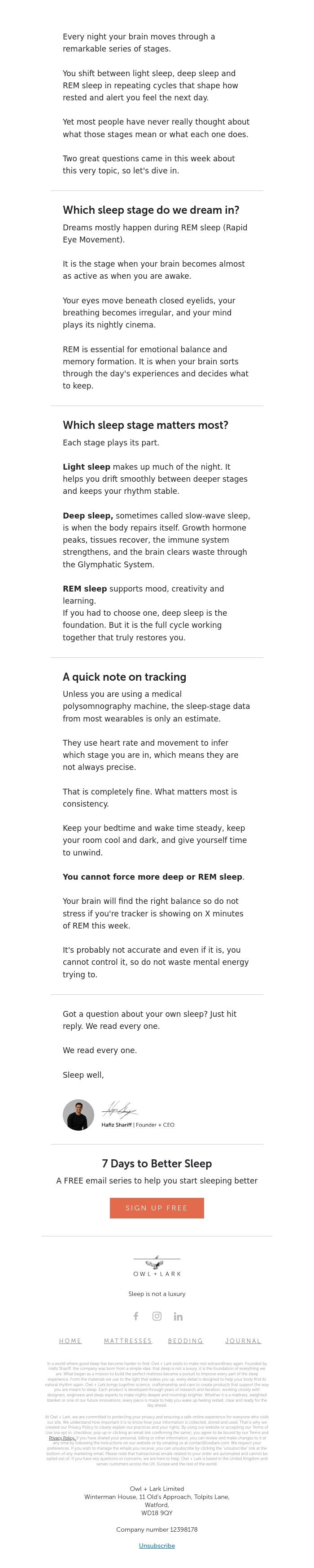 Email Design Inspiration from Owl + Lark, Your sleep cycle