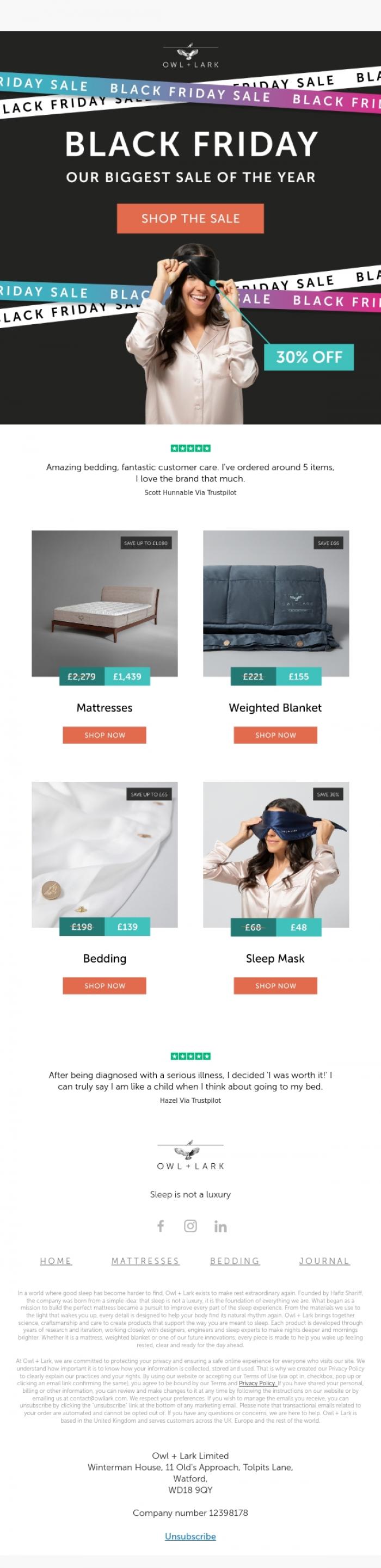 Email Design Inspiration from Owl + Lark, Upgrade your sleep