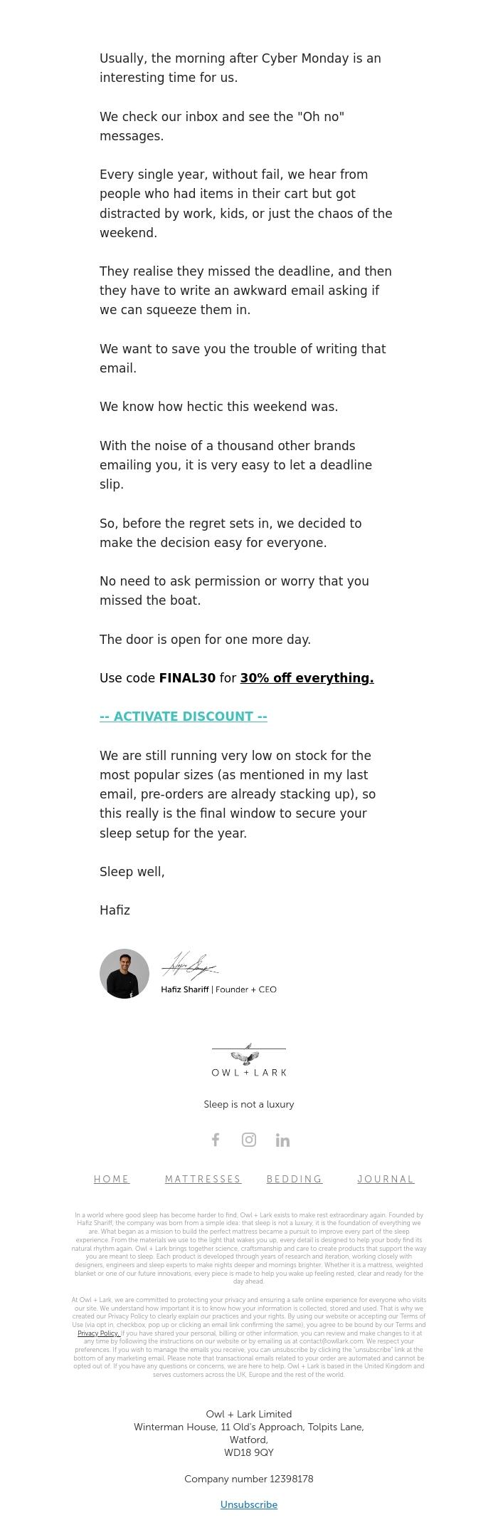 Email Design Inspiration from Owl + Lark, Let's skip the awkward email